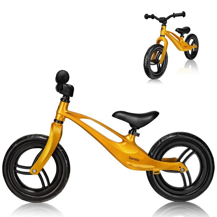 LIONELO Bart Loopfiets - Kinderfiets - Tot 30 kg - Lichtgewicht - Verstelbaar stuur en zadel - Geel