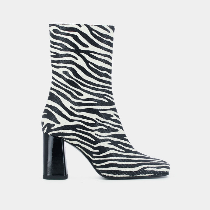 Bottes à talon haut  en cuir reptile zébré noir et blanc