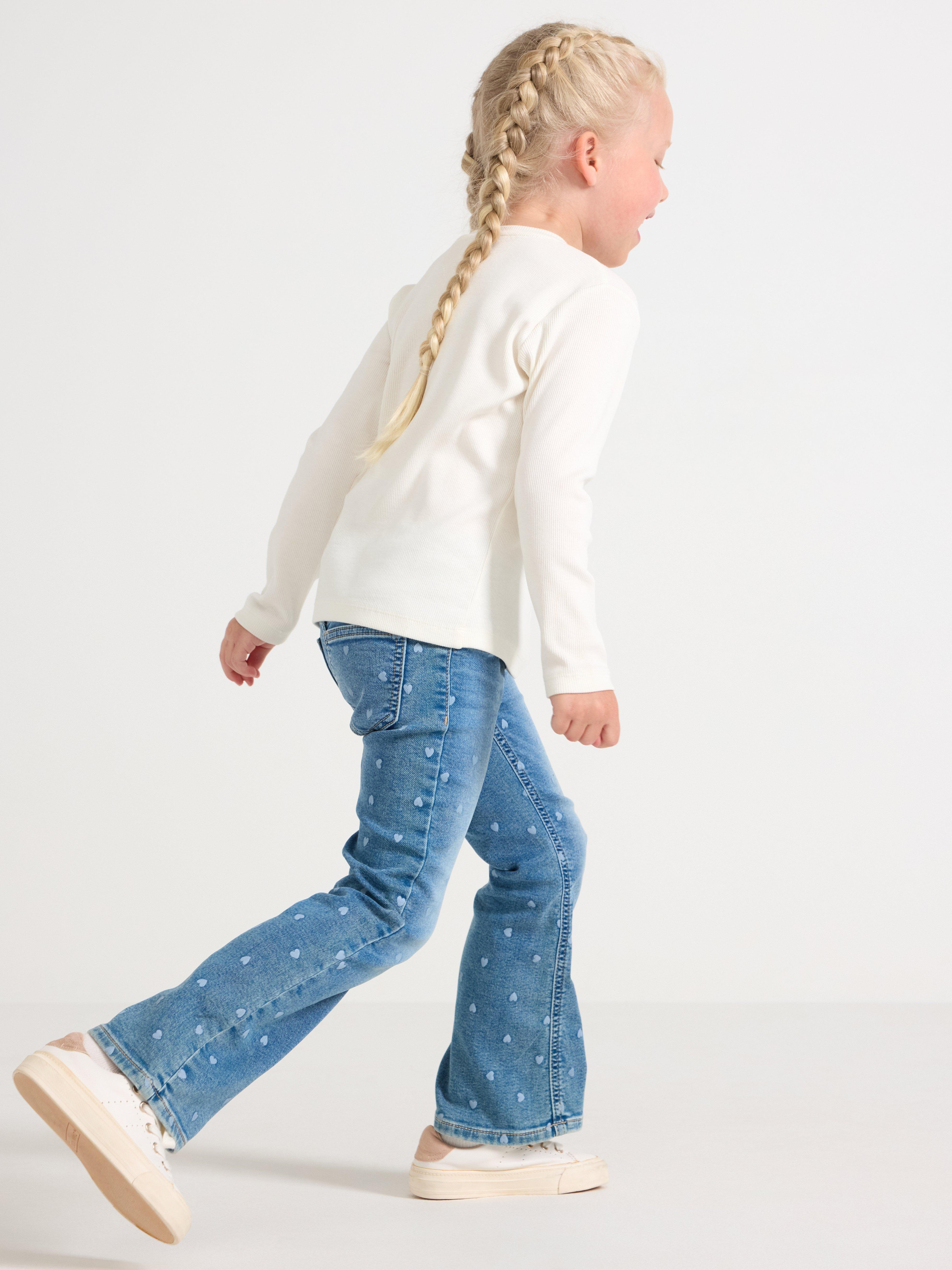 FREJA Flared jeans med hjerter Denimblå