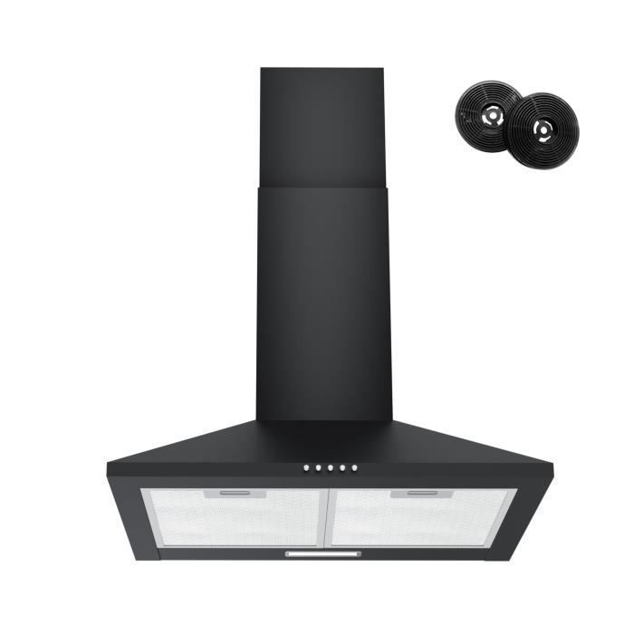 FIREGAS 60cm Wall-Mounted Cooker Hood, 308 m³/h, with LED, 3 Speeds, Carbon Filters, Black