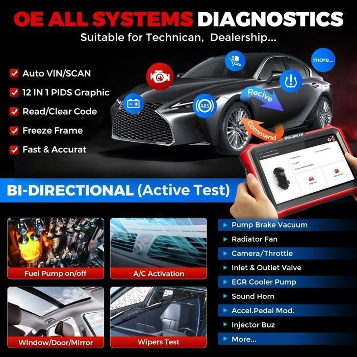Ferramenta de diagnóstico automotivo KINGBOLEN K8 Pro, OBD2 bidirecional para diagnóstico completo do sistema, CANFD e FCA, atualizações gratuitas vitalícias.