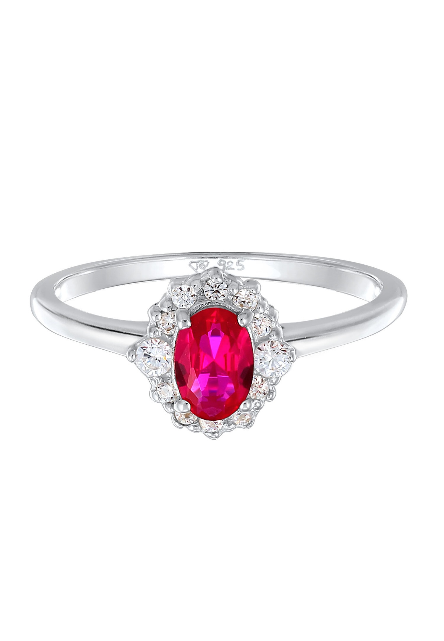 Elli Femmes Cocktail Ovale Elegant avec rubis synth. et zirconium en argent sterling 925