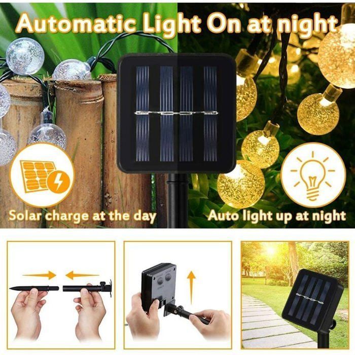 Guirnalda de luces solares para exteriores, 100 LED, bolas de cristal, impermeables, para uso en exteriores e interiores, jardín, balcón, árboles.