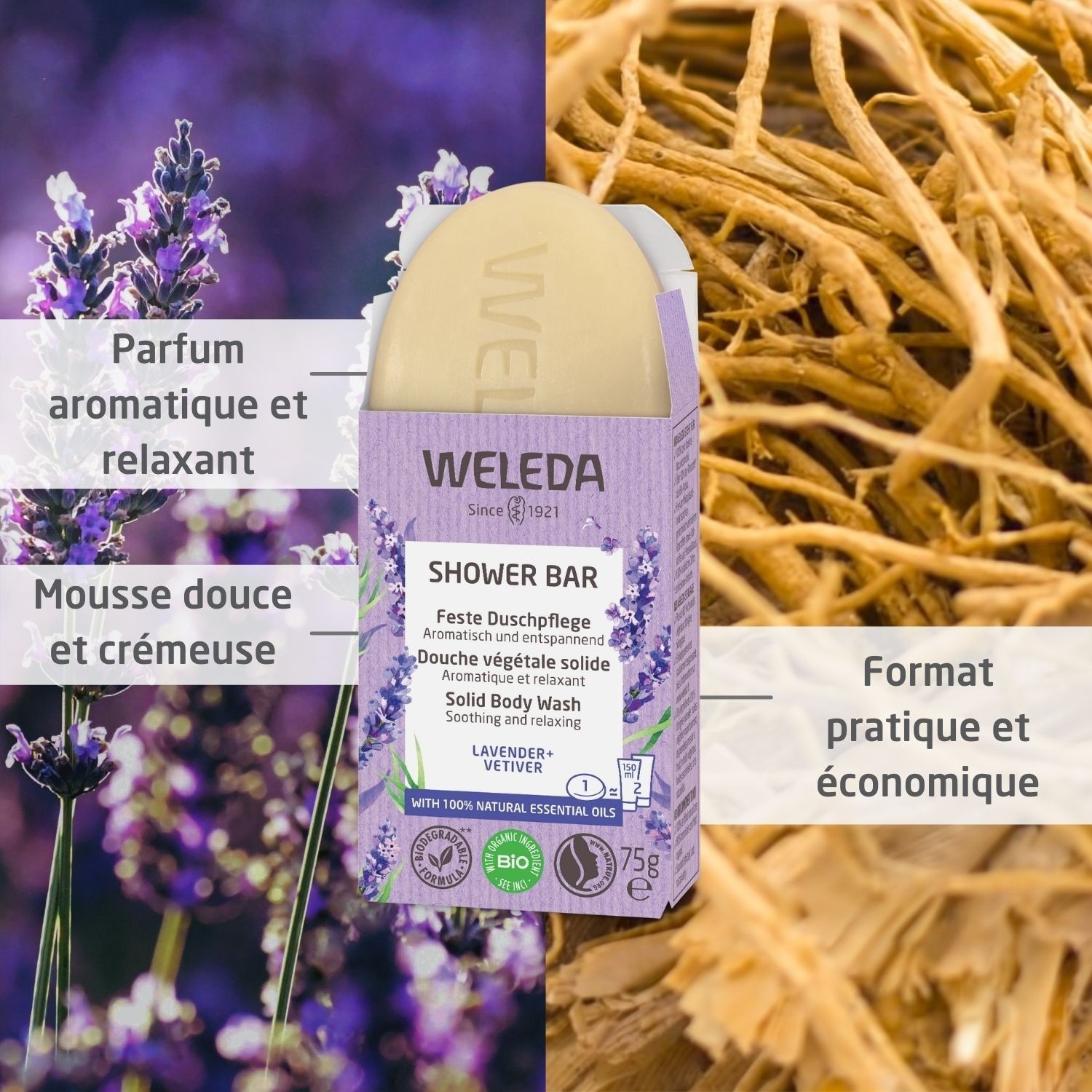 Weleda Douche végétale solide LAVANDE + VETIVER - 75 gr