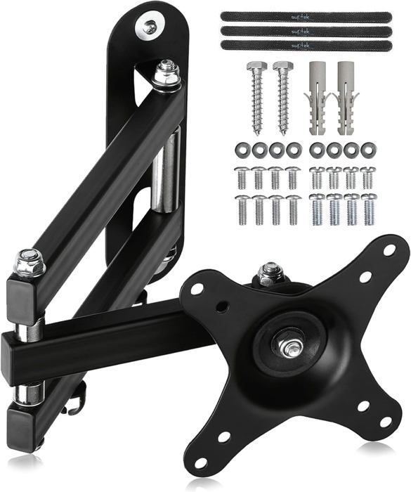 Suporte de parede para TVs de 13 a 32 polegadas, com telas planas ou curvas, rotação de 360°, inclinação de 20° e padrão VESA 75x75 / 100x100mm.