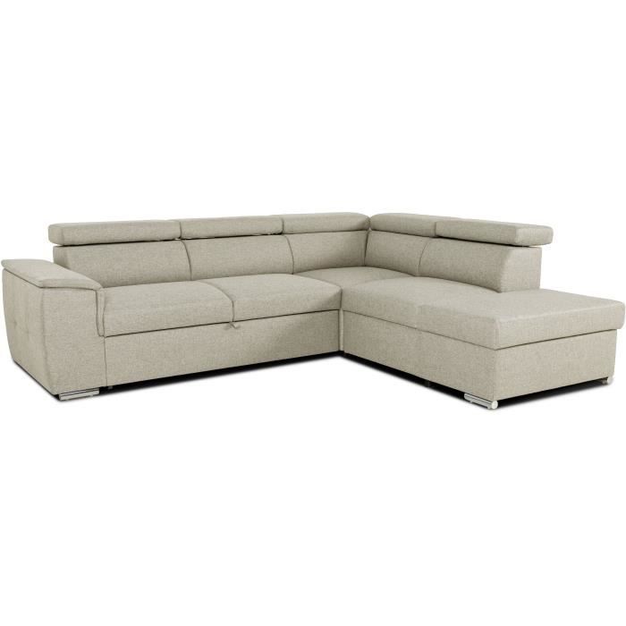 Sofá cama esquinero reversible con almacenamiento - 5 plazas - DAYTONA - Tela beige - 260 x 77 / 94 x 216 cm