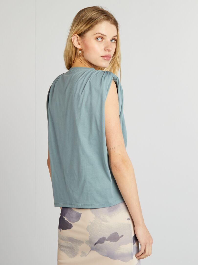 Mouwloos T-shirt met schoudervullingen - BLAUW