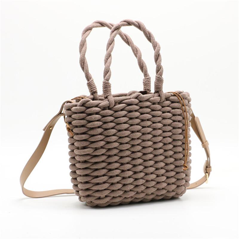 Sac à main en paille et corde de coton épaisse pour femme, sac à main tissé tendance, couleur unie, sac bandoulière, sac de plage, bolsas femininas
