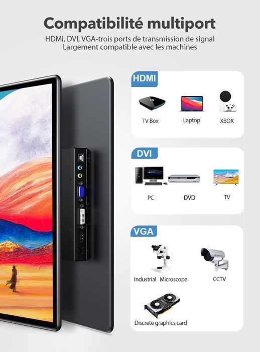 UPERFECT 15,6-inch Full HD 1080P touchscreen draagbare monitor met USB B, DC, HDMI, DVI en VGA-aansluitingen