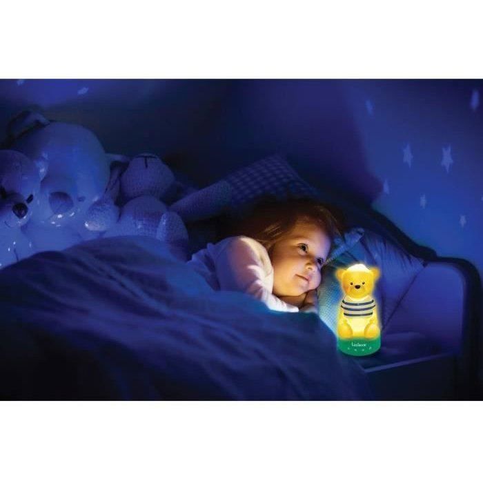 3D-Teddybär-Geschichtenuhr mit Nachtlicht, Musik und Farbwechsel, 17 cm (Französisch)