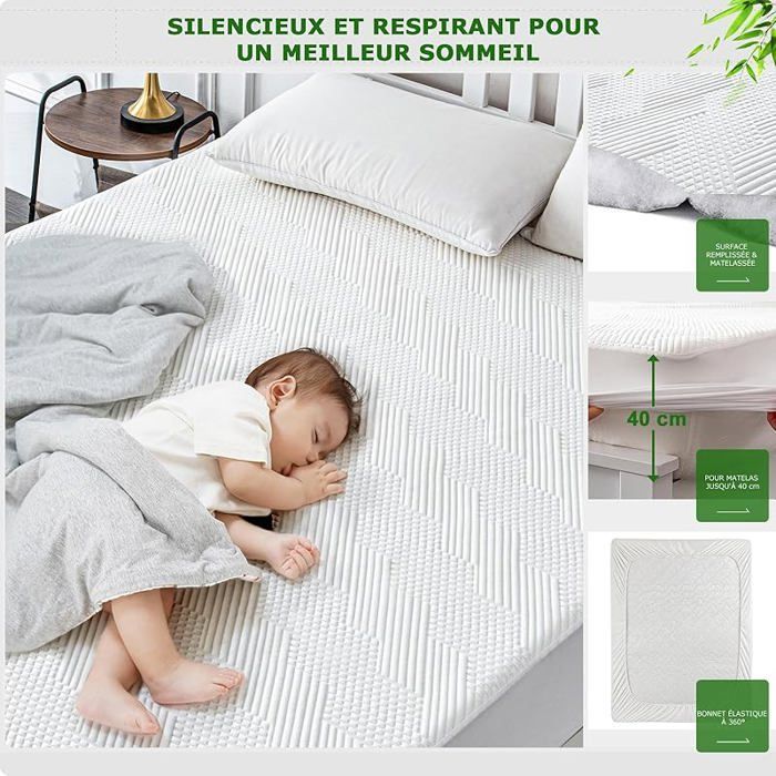 Protge Matras 90x190 cm Bamboevezel, Alse OekoTEX gecertificeerd, Ademende Waterdichte Toplaag, Hoes 90 x 190 x 30 cm