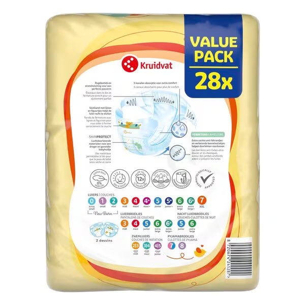 Kruidvat XXL пелене, повољно паковање, величина 7 (18+ кг), 28 комада
