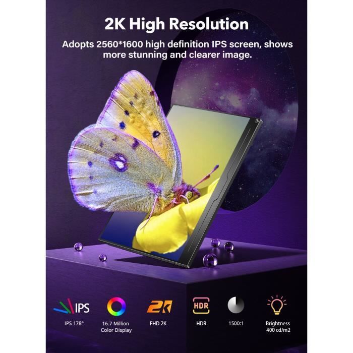 Ecran Portable 2K 16 Pouces Moniteur USB C Gaming Mobile UPERFECT