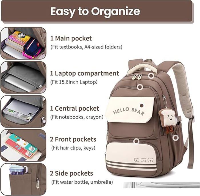 Girls' Backpack for Children and Teenagers, School Bag for Girls Ages 8-16, Water-Resistant School Bags for Middle School