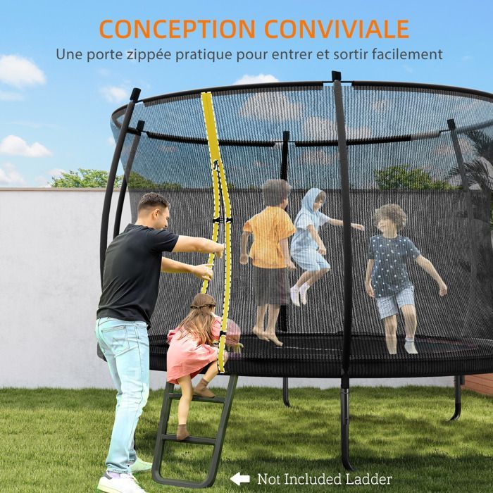 Trampoline de jardin - SPORTNOW - Ø 305 cm - filet de sécurité - pieds en acier en forme de U - 54 ressorts à haute tension - noir