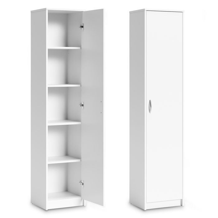 Armoire de rangement 1 porte - 40x35x180 cm - Armoire bureau chambre 4 étagères - Meuble de rangement multi-usages - Blanc