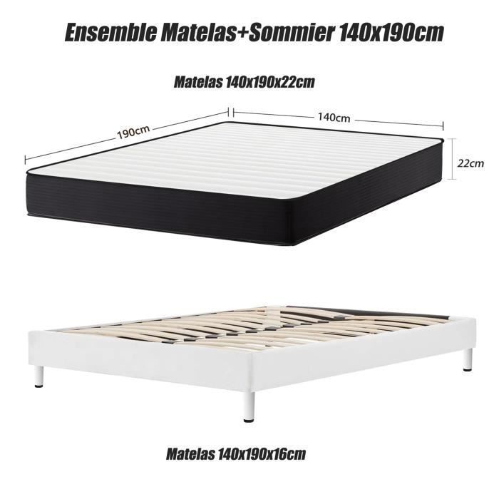 Conjunto de colchón y base de cama 140x190cm - FRIXOVEL - Espuma viscoelástica - Equilibrado - Buena independencia para dormir