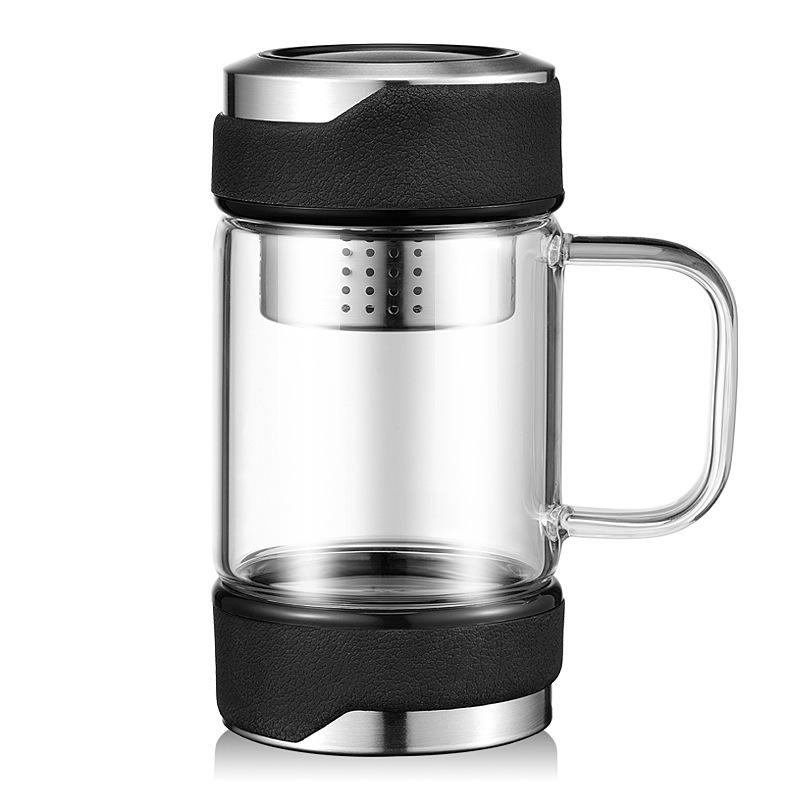 Gobelet à café de bureau écologique de 350 ml en verre, réutilisable et portable, grande bouteille d'eau en verre transparent avec filtre à thé.