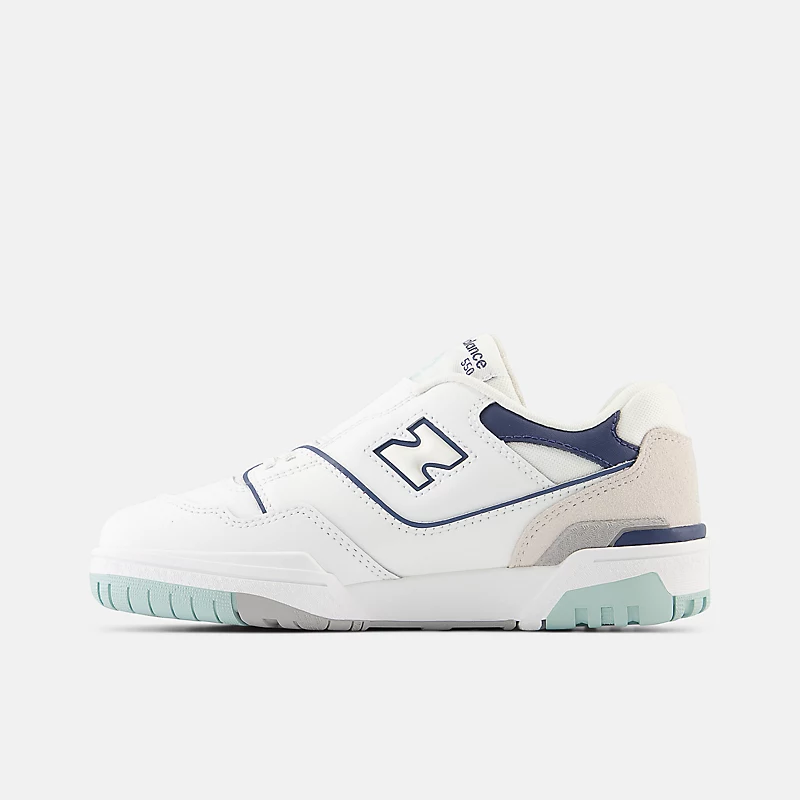 Kids 550 Lace Bungee mit oberem Riemen – Weiß mit Marineblau und Winternebel