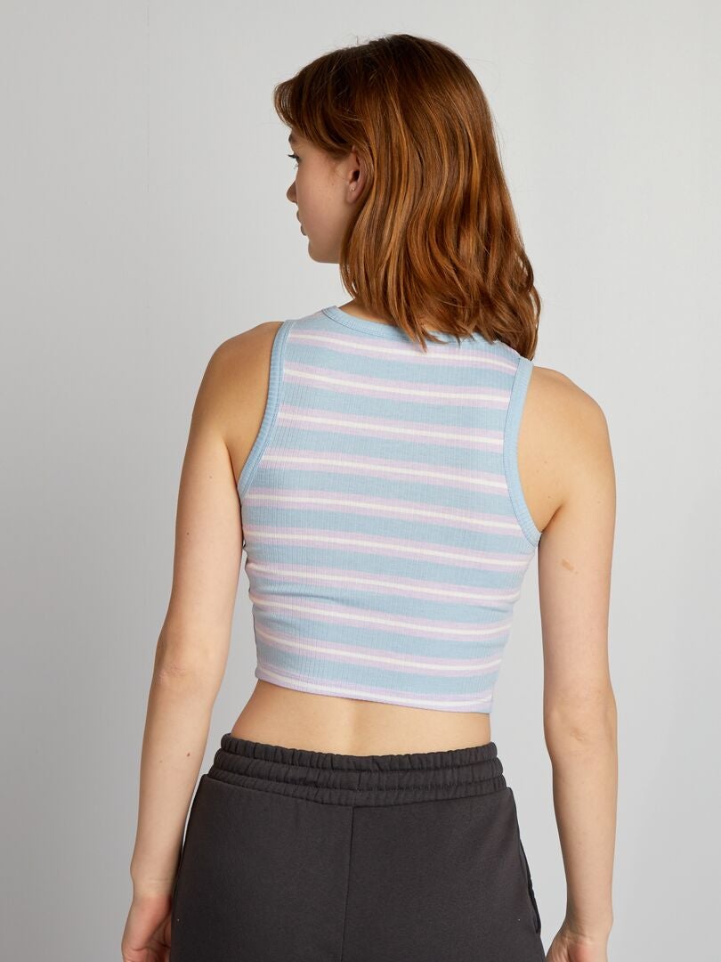 Camiseta sin mangas acanalada a rayas - AZUL