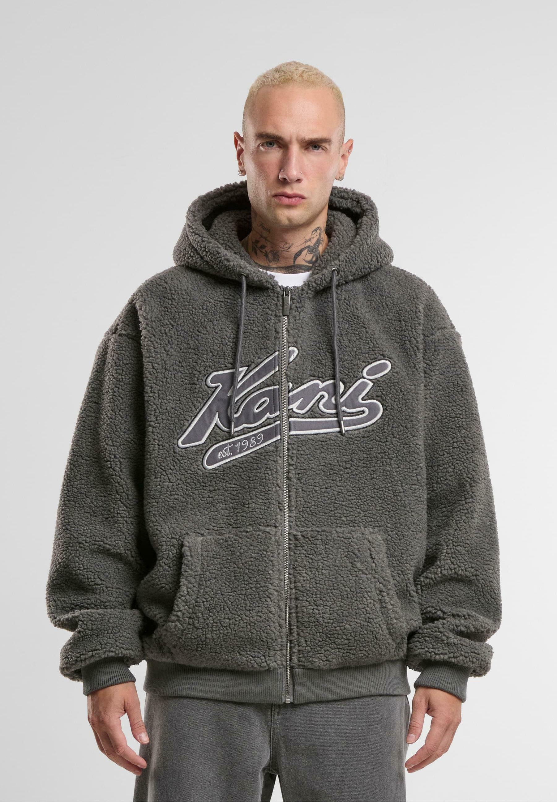 Giacca in pile Karl Kani VARSITY TEDDY ZIP - grigia