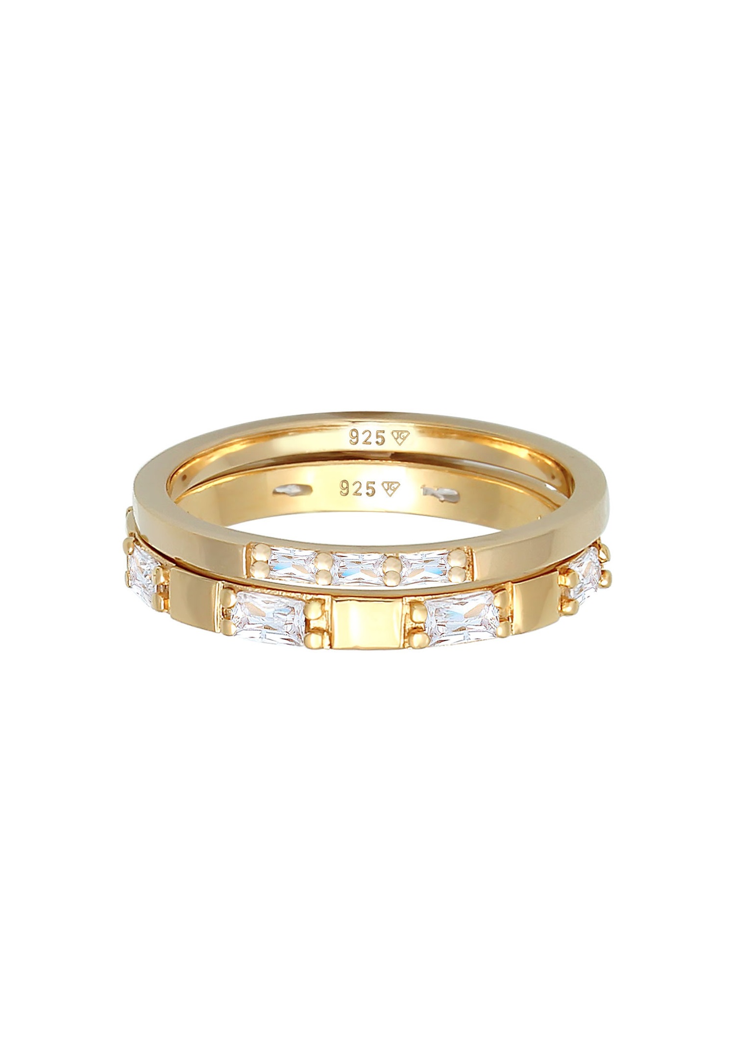 Elli Bague pour femme Duo Baguette Cut scintillante avec cristaux de zirconium en argent sterling 925 plaqué or