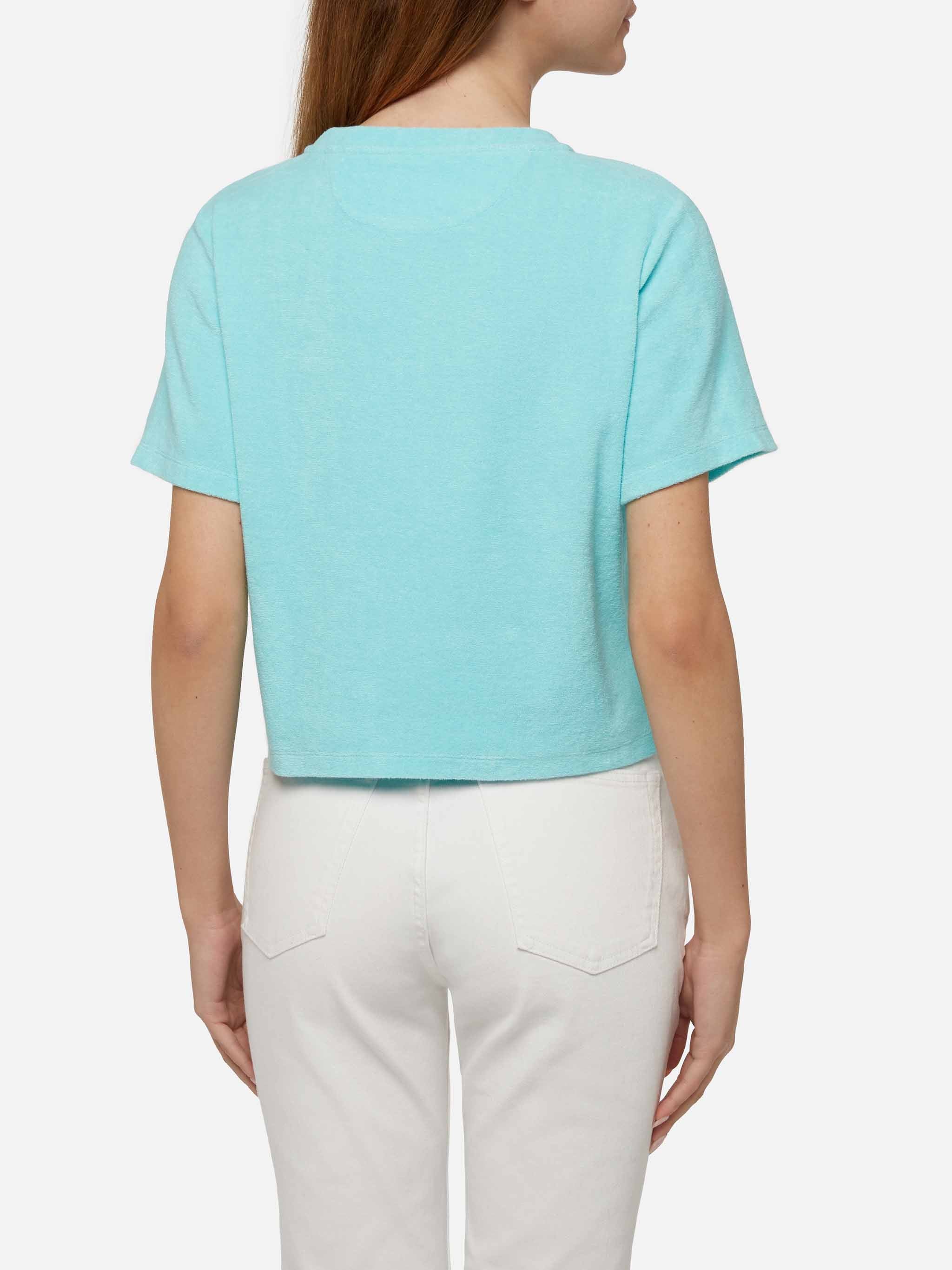 T-shirt in spugna di cotone verde acqua Aleja