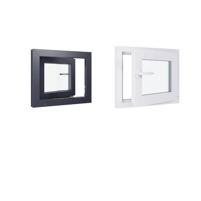 PVC-raam - 600x500 mm - Driedubbel glas - Tweekleurig: witte binnenzijde/antraciet buitenzijde - Linkerhandgreep