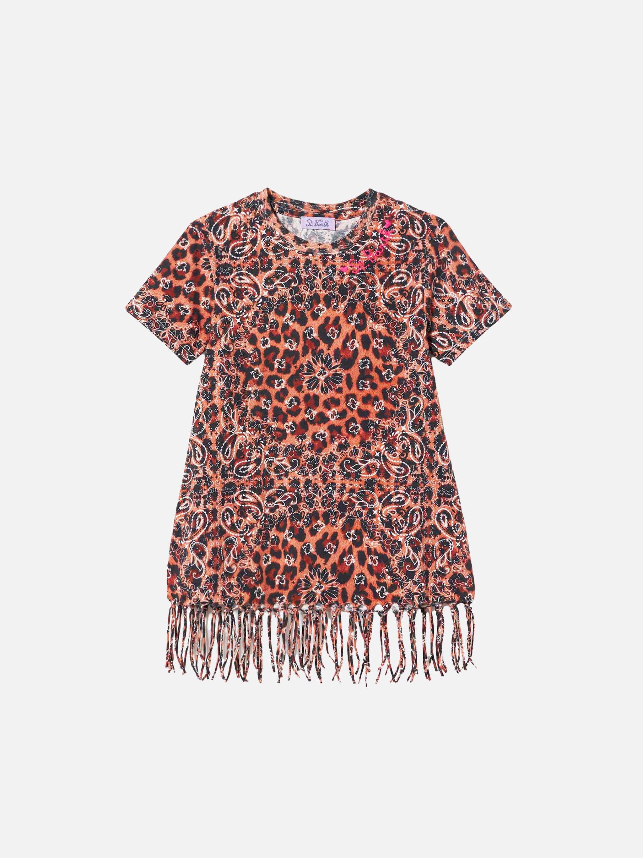 Robe en coton à imprimé léopard avec franges pour filles