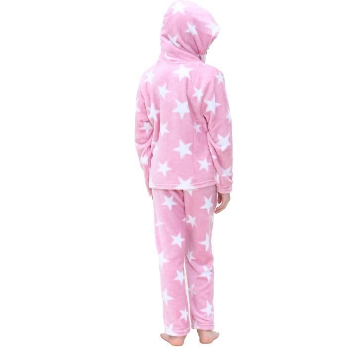 A2Z 4 Kinder Sternenmuster Fleece-Flanell-Pyjama-Set mit Kapuze und Reißverschluss für Mädchen von 5-13 Jahren