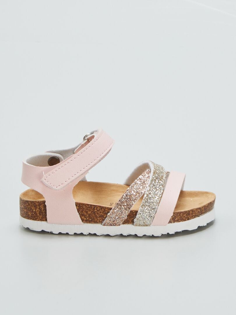 Sandalen met pailletten en klittenbandsluiting - ROZE