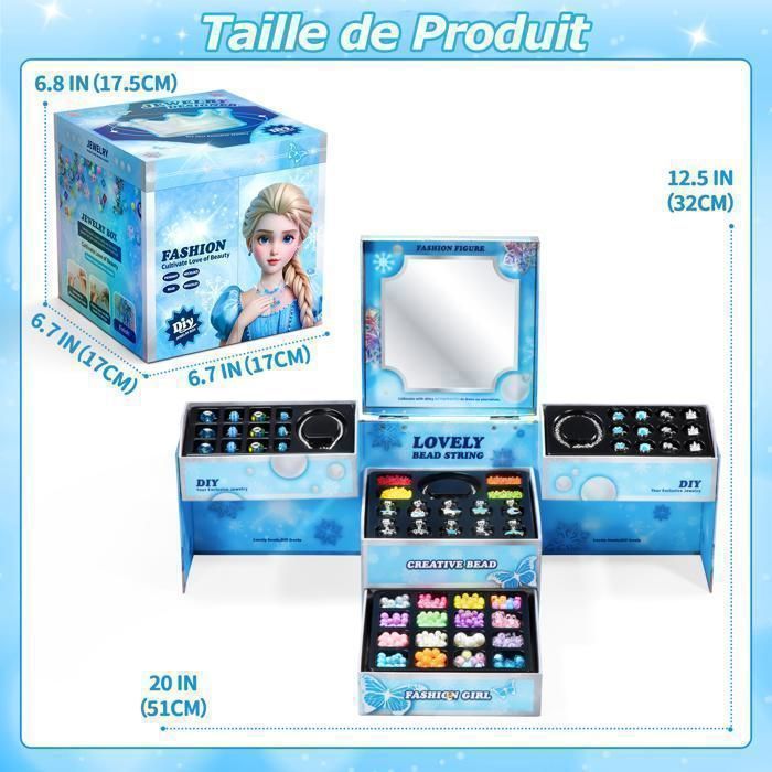Kit de perles DIY princesse fille - KUKUFUN - Coffret à bijoux avec miroir - 3-12 ans