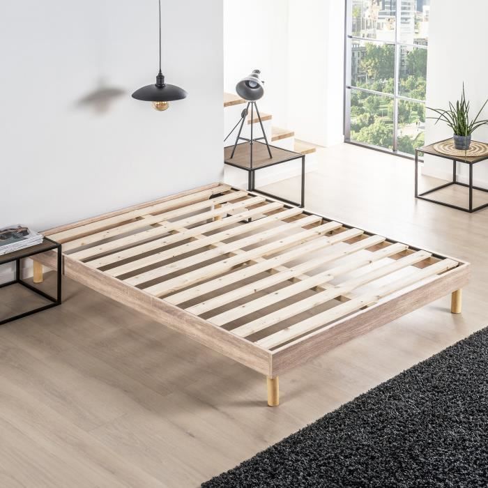 Base letto Eco Easykit in rovere chiaro 160x200 - 12 doghe larghe - Altezza 27 cm - Montaggio facile e veloce