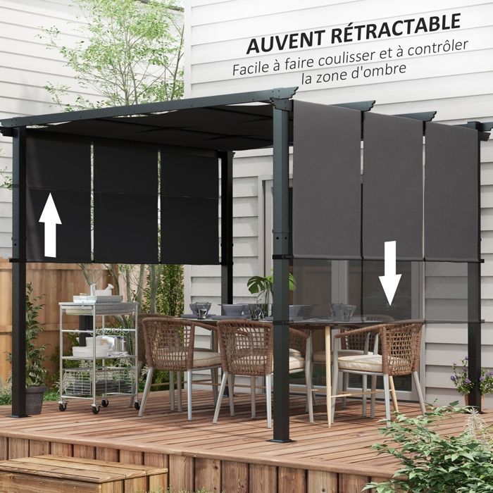 Outsunny - Pergola - Acier - 297x297x238cm - Gris foncé