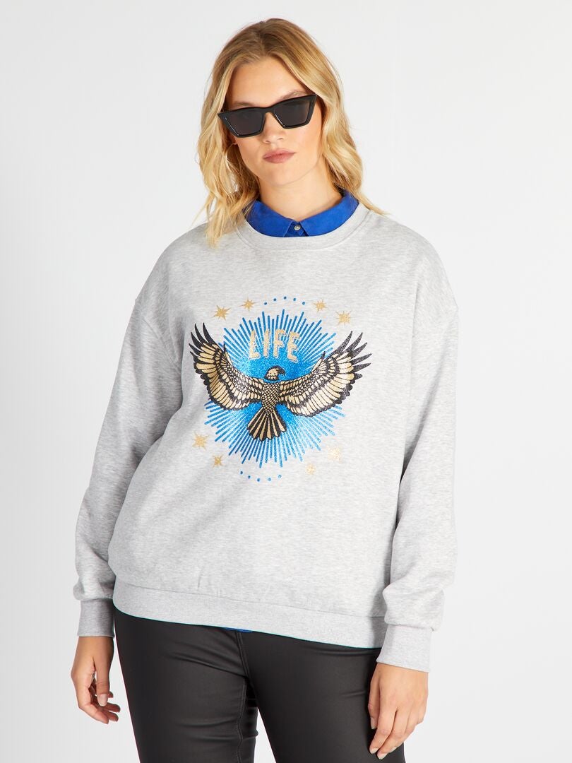 Sweatshirt van fleece met print op de voorkant - GRIJS