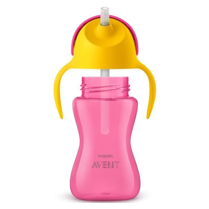 PHILIPS AVENT SCF798/02 Tazza con cannuccia da 300 ml, 12 mesi+, rosa/giallo