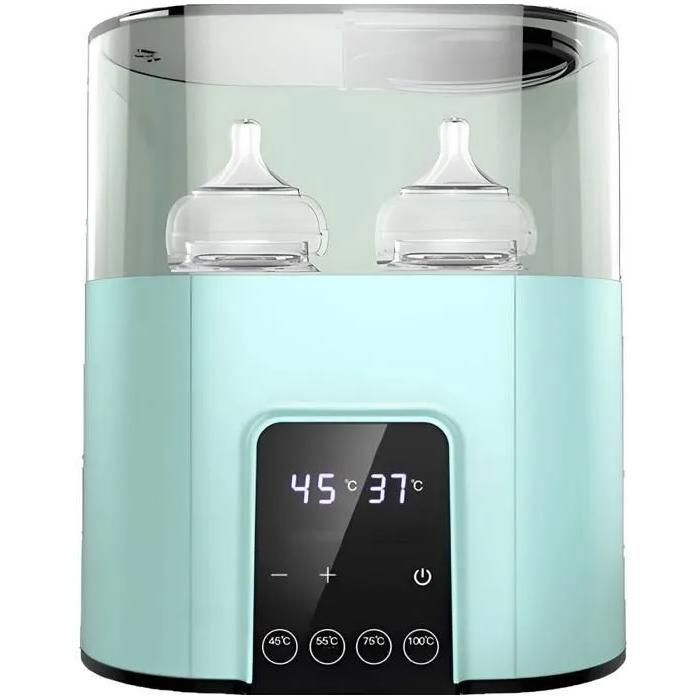 Calientabiberones y esterilizador LED 2 en 1, con temporizador, calentamiento rápido, bajo consumo energético, sistema anti-quemaduras, para leche y alimentos, color verde.