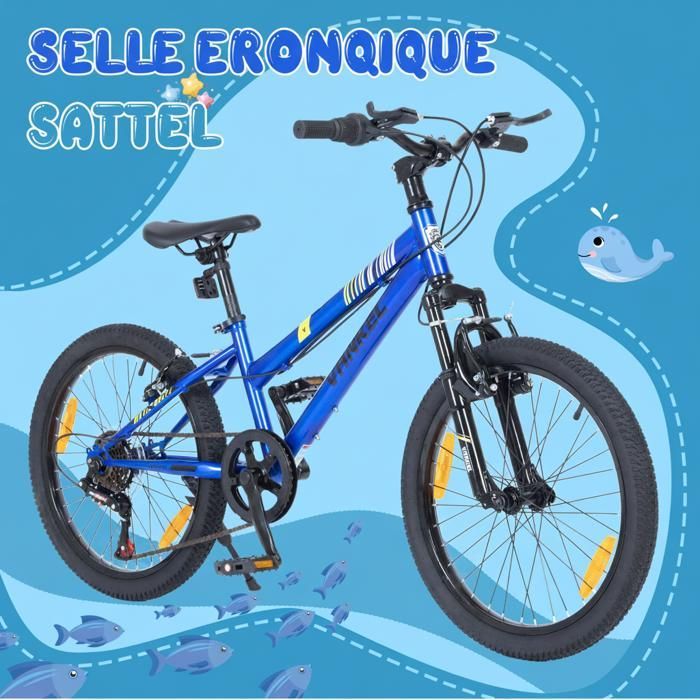 VANKEL 20-inch Children's Bicycle - 6 Speeds - Anti-slip Tires - Steel Frame - 14 kg - Ideal for Boys and Girls Aged 5 to 9