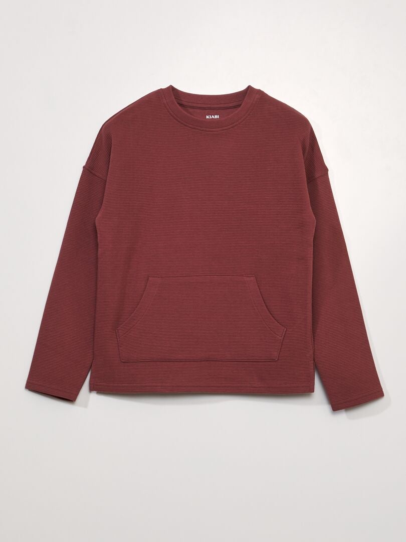 Gestructureerd T-shirt met kangoeroezak - ROOD
