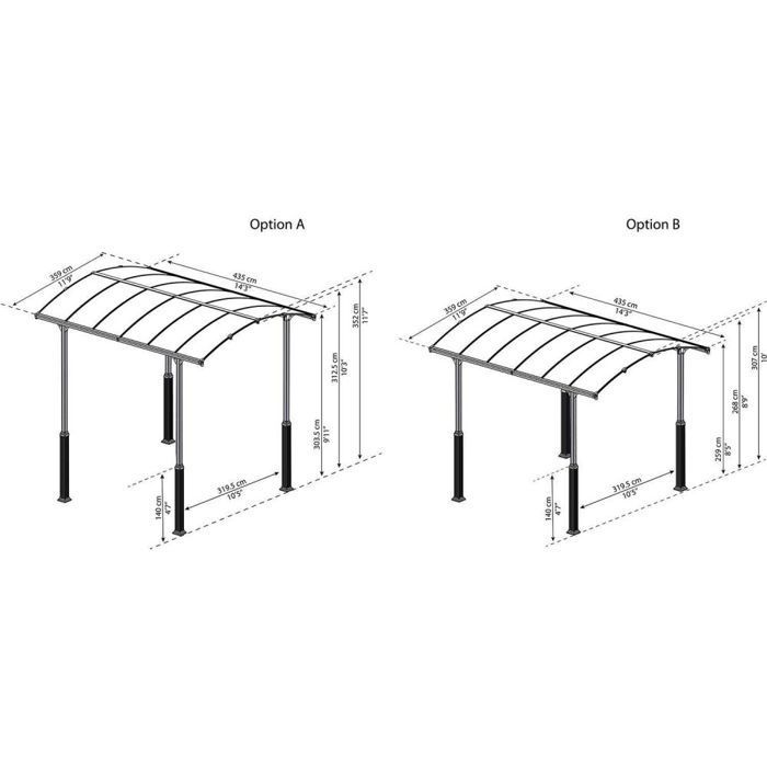 Cochera Alpine de 4,35 x 3,52 m de aluminio y policarbonato para autocaravanas.