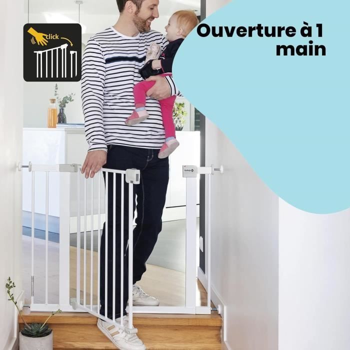 SAFETY 1ST Cancelletto di sicurezza per bambini 73-80 cm, bianco, in metallo, con chiusura automatica e 4 punti di pressione.