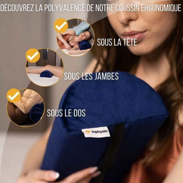 Cojín lumbar Inphysio Half Bolster de 42x18x10cm - Cojín ergonómico de espuma viscoelástica - Cojín para oficina, coche, cuello y espalda
