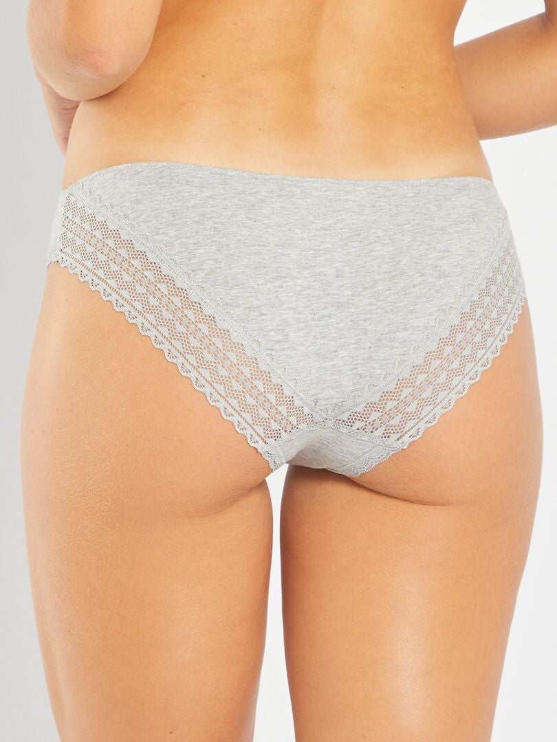 Set van 3 katoenen kanten slipjes - WIT