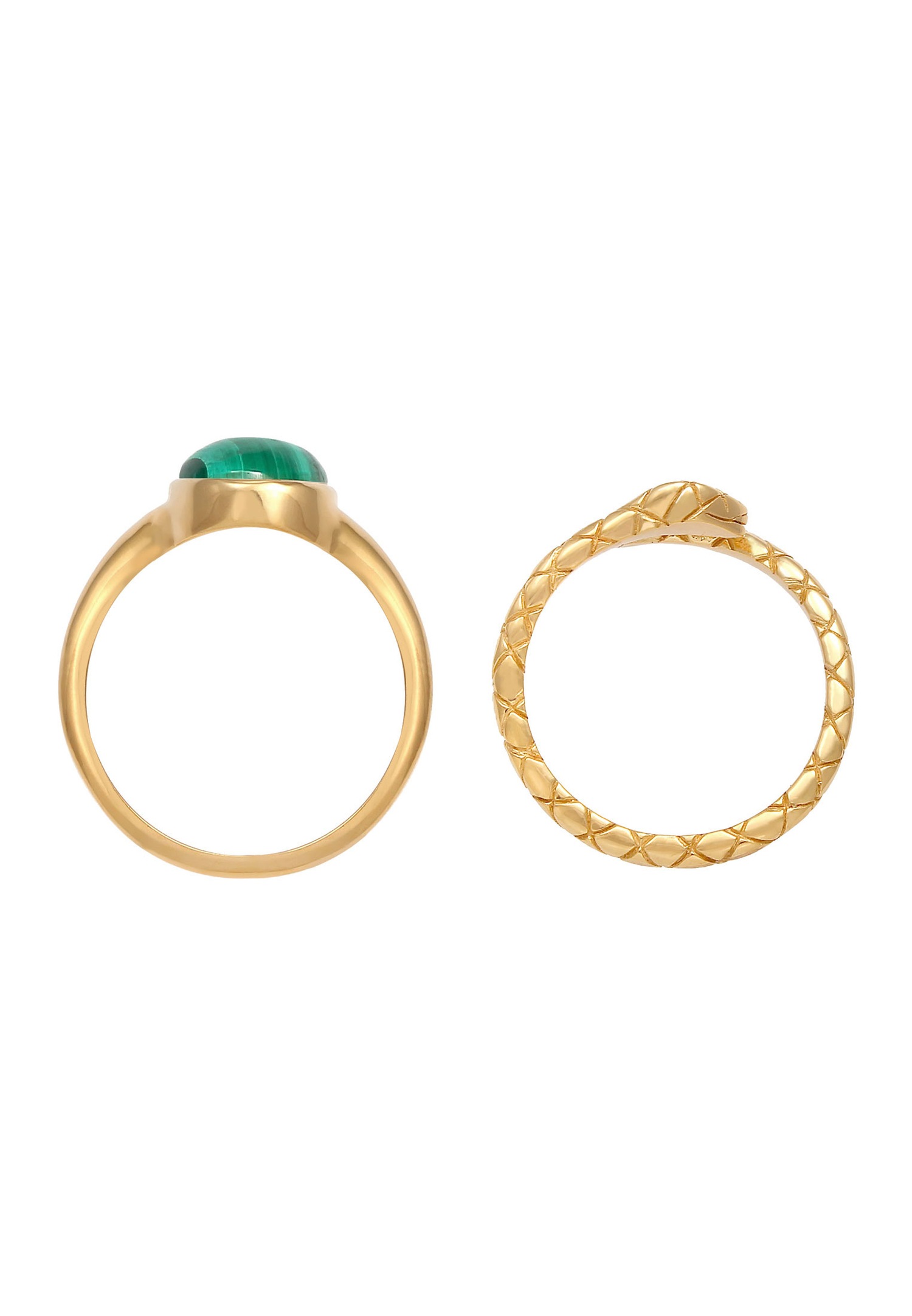 Elli PREMIUM Parure pour dames Bague Signet Malachite Serpent Trend Blogger en argent sterling 925 plaqué or