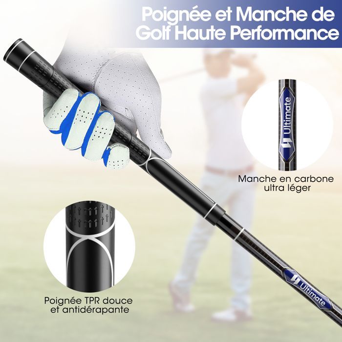 Juego de palos de golf COSTWAY de 9 piezas para hombre diestro: Driver de aleación de aluminio, 3 fundas para palos de calle e híbridos, 5 hierros y putter (gris).