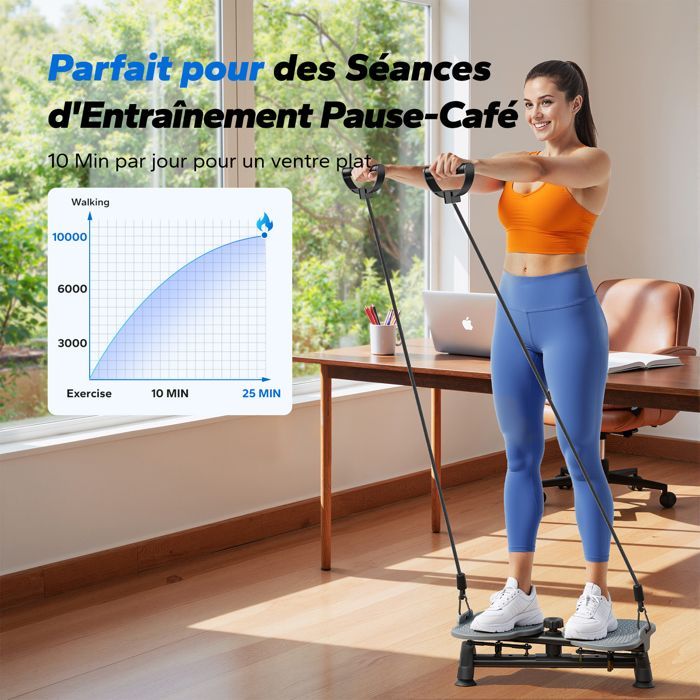 Plaque de torsion MERACH, Twist Board de rotation 90°, avec 2 cordes élastiques 2×10kg, sculpte taille et abdos, charge 136kg, noir