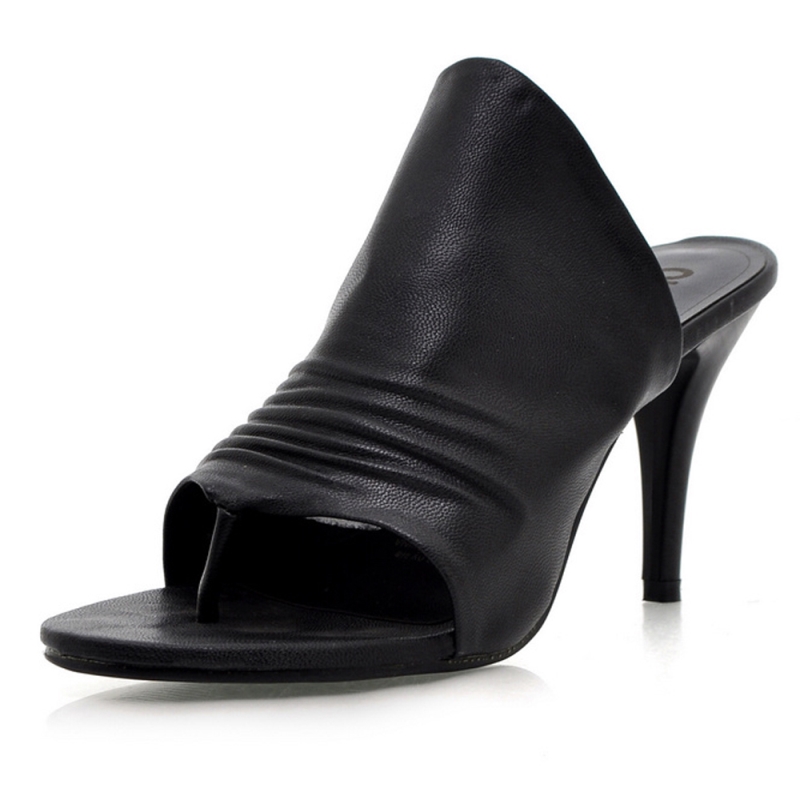 Ciabatte con tacco alto bianche e nere da donna, infradito estive plissettate, scarpe da festa da donna, tacco a spillo taglie grandi