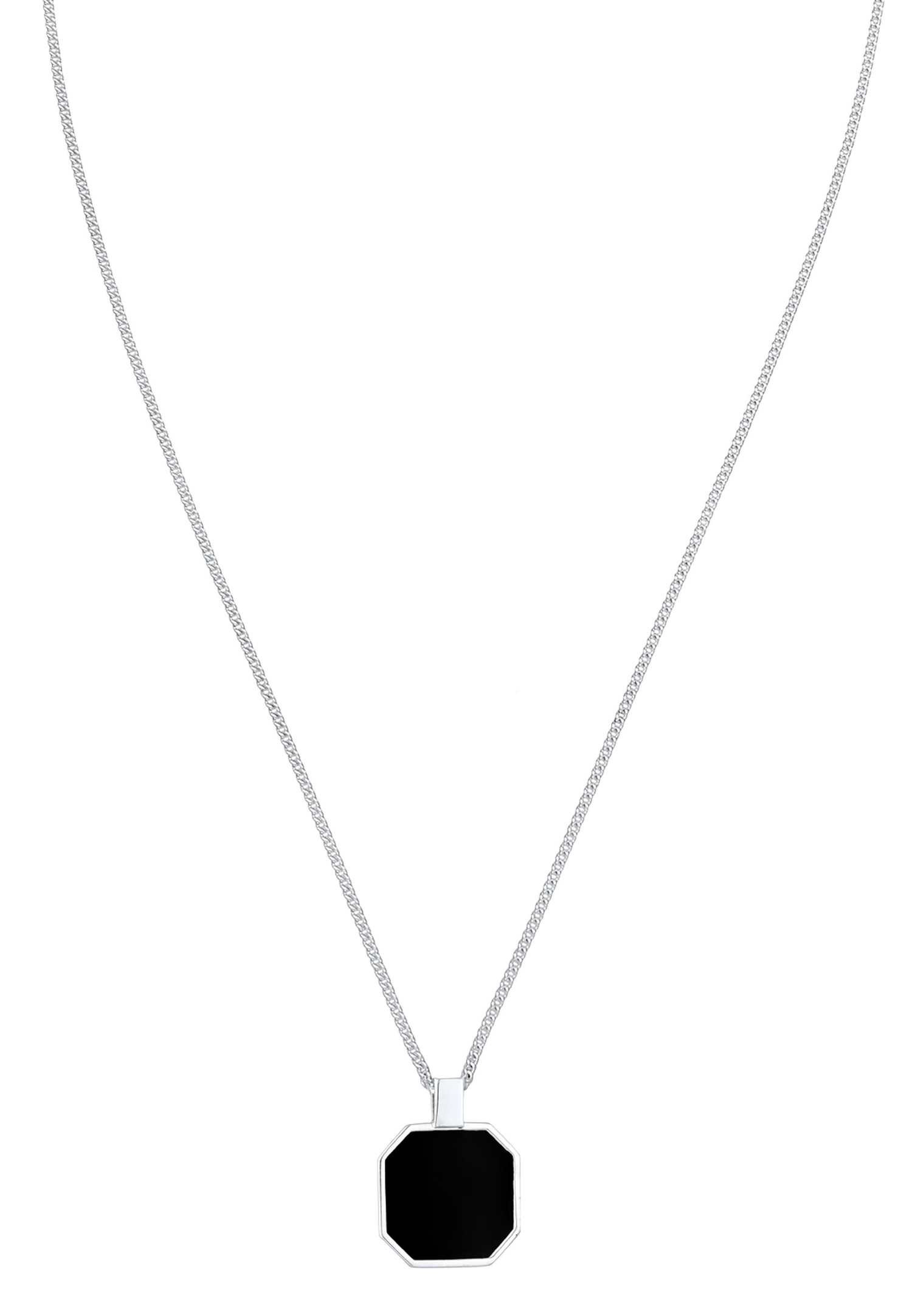 KUZZOI Kuzzoi Collier avec pendentif Hommes Pendentif carré Chaîne blindée Émail Noir 925 Argent Sterling Party / Nouvel An 55 cm