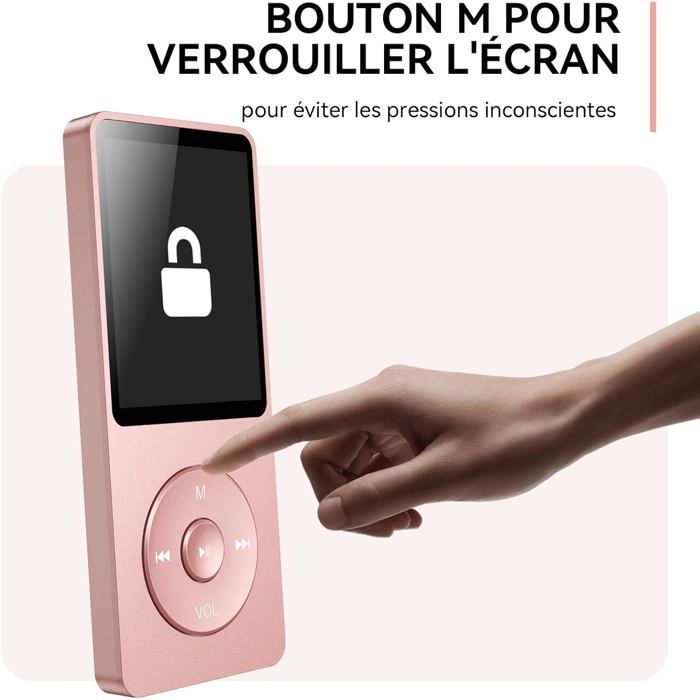 Lecteur MP3 avec Longue Autonomie, MP3 16Go Musique HiFi sans Perte Baladeur Multifunctions Radio, Supporte Carte Micro Sd 64Go