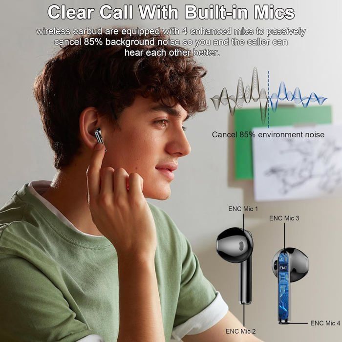 Auriculares inalámbricos Bluetooth, auriculares Bluetooth 5.3, auriculares Bluetooth estéreo HiFi, auriculares inalámbricos con cancelación de ruido y micrófono, 40 horas de reproducción.